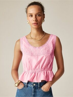 J. Crew Flutter Hem Tank Cotton Poplin Pink Top